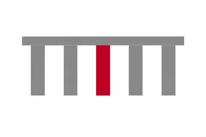 Five identical grey support pillars holding up a beam, with one central pillar shown solid in crimson